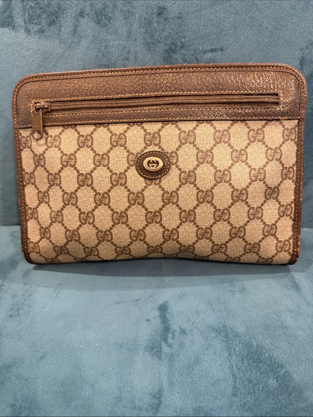 Gucci Brown/Tan Monogram Leather Clutch